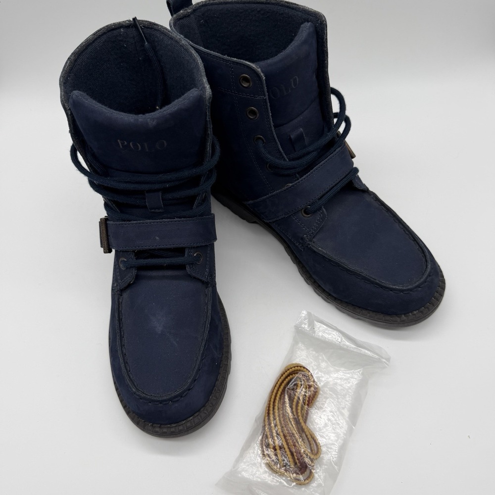 Polo Ralph Lauren Ranger Hi II Polo Bear Navy Suede Boots Boys 5 Womens 6.5 7 - Picture 10 of 10